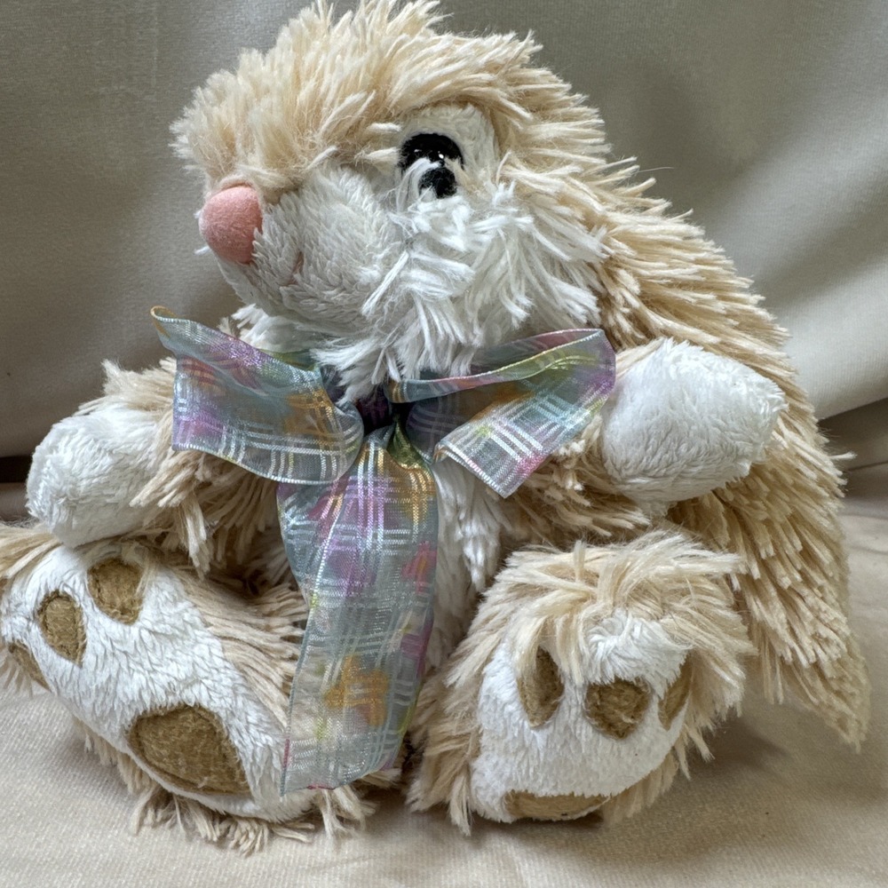 KIDS OF AMERICA CORP Stuff/Plush rabbit EASTER BUNNY‎ 8" tan & white pastel Bow - Picture 2 of 12